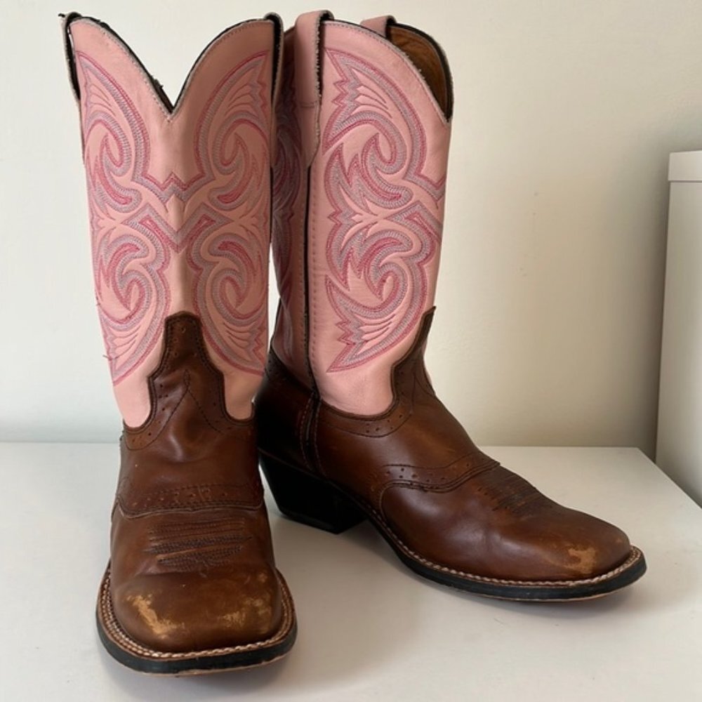 Women's Pink & Brown Western Pull-On Cowboy Booties